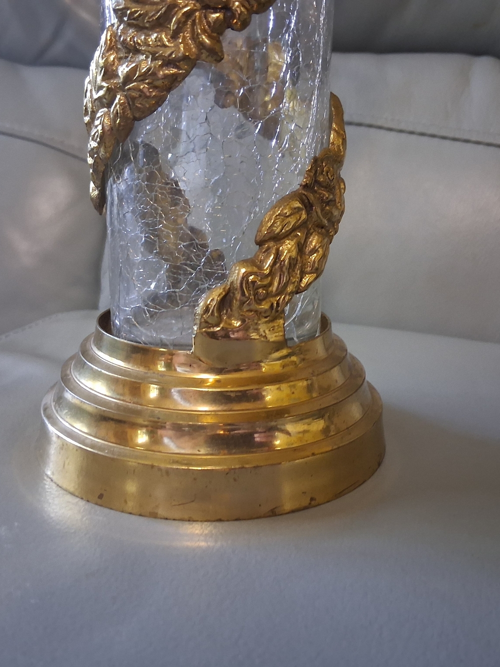 Vintage Brass & Crackled Glass Vase - Picture 6 of 12